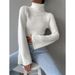 Women's Clothing Trendy Cropped Fuzzy High Neck Sweater For Women - Soft & Warm Winter Pullover, Streetwear Chic, White/Black, S/M/L_ecoleips.com