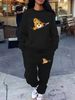 Women's Autumn And Winter Hip-hop Casual Street Fashion Cartoon Bear Pattern Printed Round Neck Sports Shirt+sports Pants Warm Set-665_ecoleips.com