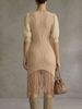 Breathable V Neck Chiffon Puff Sleeve Gradient Fringe Loose Rib Knit Dress_ecoleips.com