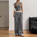 Women's Clothing Women's Striped Vest & Pants Set – Office Chic Cotton-Linen Suit (S-L, Grey/Pink)_ecoleips.com