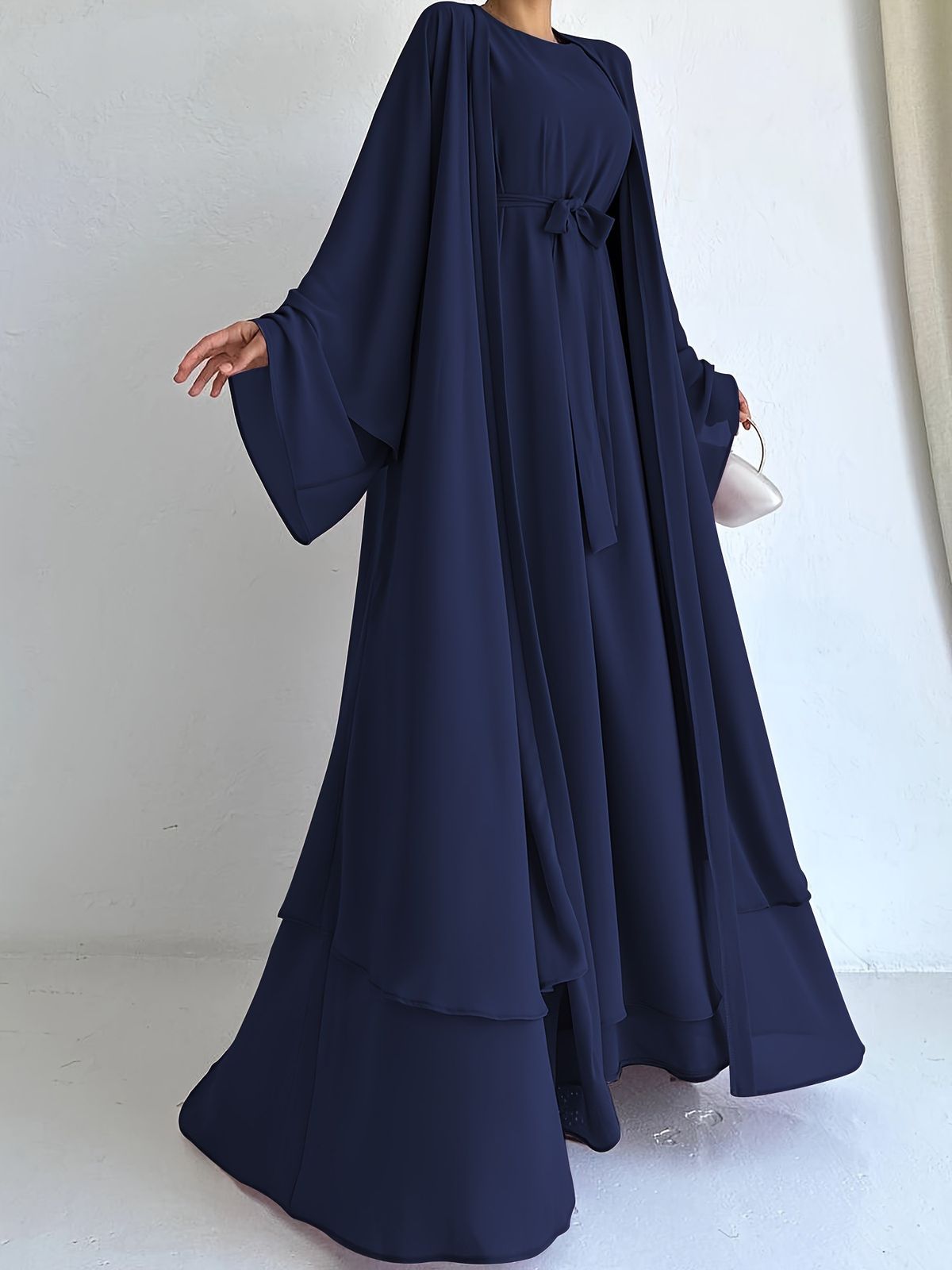 Verve M2599 Ladies Muslim New Solid Color Chiffon Elegant Dress Casual Loose Coat_ecoleips.com