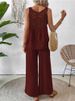 Women's Sleeveless Vest And Trousers Set Solid Color Back Hollowed Out Lace_ecoleips.com