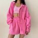 Women's Solid Color Shirt Set Style Double Layer Crepe Fabric Casual Long Sleeved Top And Shorts Spring Summer_ecoleips.com