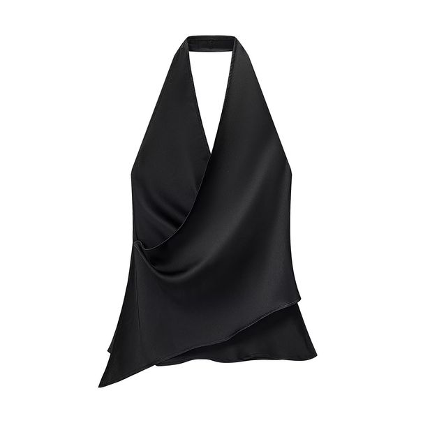 European And American Style 2026 New Fashion Temperament Spice Girl Silk Satin Texture Neck Top_ecoleips.com