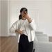 European And American Cross-Border Hot Sale Versatile Soft Knitted Cardigan For Women Retro Shell Button Gray Wool_ecoleips.com