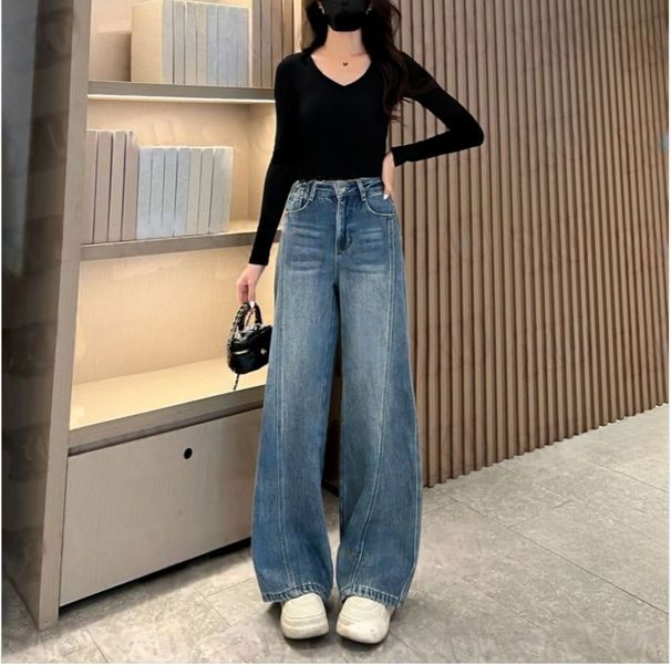 Spring Summer New Wide-Leg Jeans Blue Design High Waist Scimitar Loose Slimming Floor-Length Pants For Women_ecoleips.com