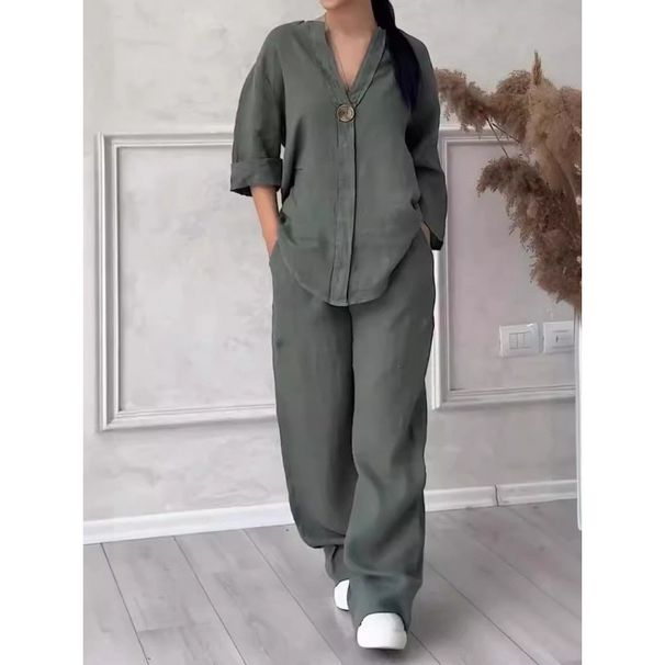 Women's Fashion Comfortable Loose Top Wide Leg Pants Cotton Linen Set Casual Clothing_ecoleips.com