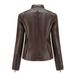 K New Women's Casual Leather Jacket With Stand Collar, European And American Fitted Solid Color Leather Coat_ecoleips.com