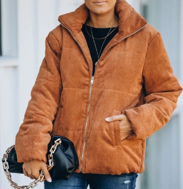 Women's Clothing long casual light and large version corduroy cotton jacket_ecoleips.com
