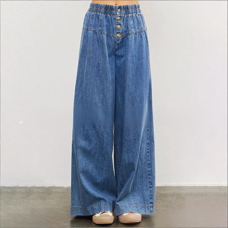 Vintage Relaxed Fit Wide Leg Jeans For Women - Stretchy Waist Flowy Denim Pants (Retro Blue) | Boho Chic & Comfortable_ecoleips.com
