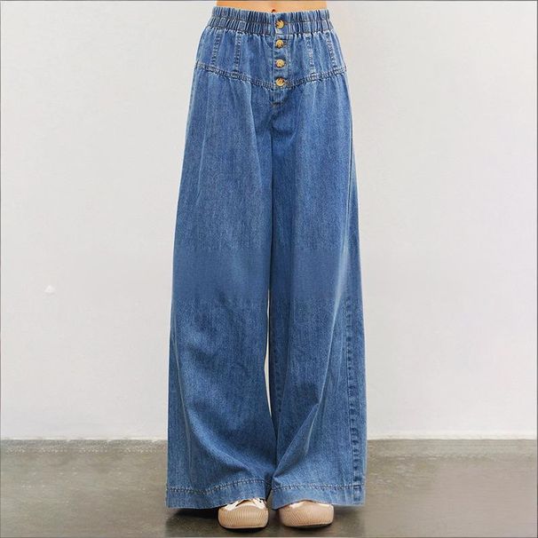 Vintage Relaxed Fit Wide Leg Jeans For Women - Stretchy Waist Flowy Denim Pants (Retro Blue) | Boho Chic & Comfortable_ecoleips.com