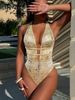 Women's Clothing Summer Beach Pool Swimsuit European American Style Deep Neckline Hollow Out Design Slimming Sexy One Piece Goddess Style_ecoleips.com