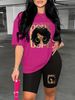 Summer Women's Casual And Fashionable Cartoon Letter Graphic Printed Loose T-shirt Shorts Two-piece Sportswear Suitable For Daily Wear-129_ecoleips.com