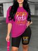 Summer Women's Casual And Fashionable GOD Letter Print Loose T-shirt+shorts Two-piece Sportswear Suitable For Daily Wear-103_ecoleips.com