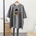 Women's Oversized T-Shirt Korean Style Longline Casual Tee Soft Cotton Blend Short Sleeve Top for Daily Wear with Cartoon Print_ecoleips.com