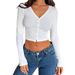 Women's Clothing New Y2K Slim Fashion Threaded Pit Long Sleeved Button T Shirt_ecoleips.com