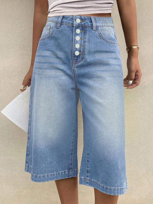 Women's Retro Denim Capri Pants High Waist Straight Leg Wide Leg Casual Loose Fit Bottoms For Fashion_ecoleips.com
