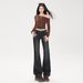 American Retro Style|Heavy-duty Washed Frayed Denim|Slim-fit Stretch Straight-leg Women's Jeans_ecoleips.com