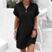 Women's V-Neck Solid-Color Buttoned Dress With A Comfortable, Casual Design_ecoleips.com