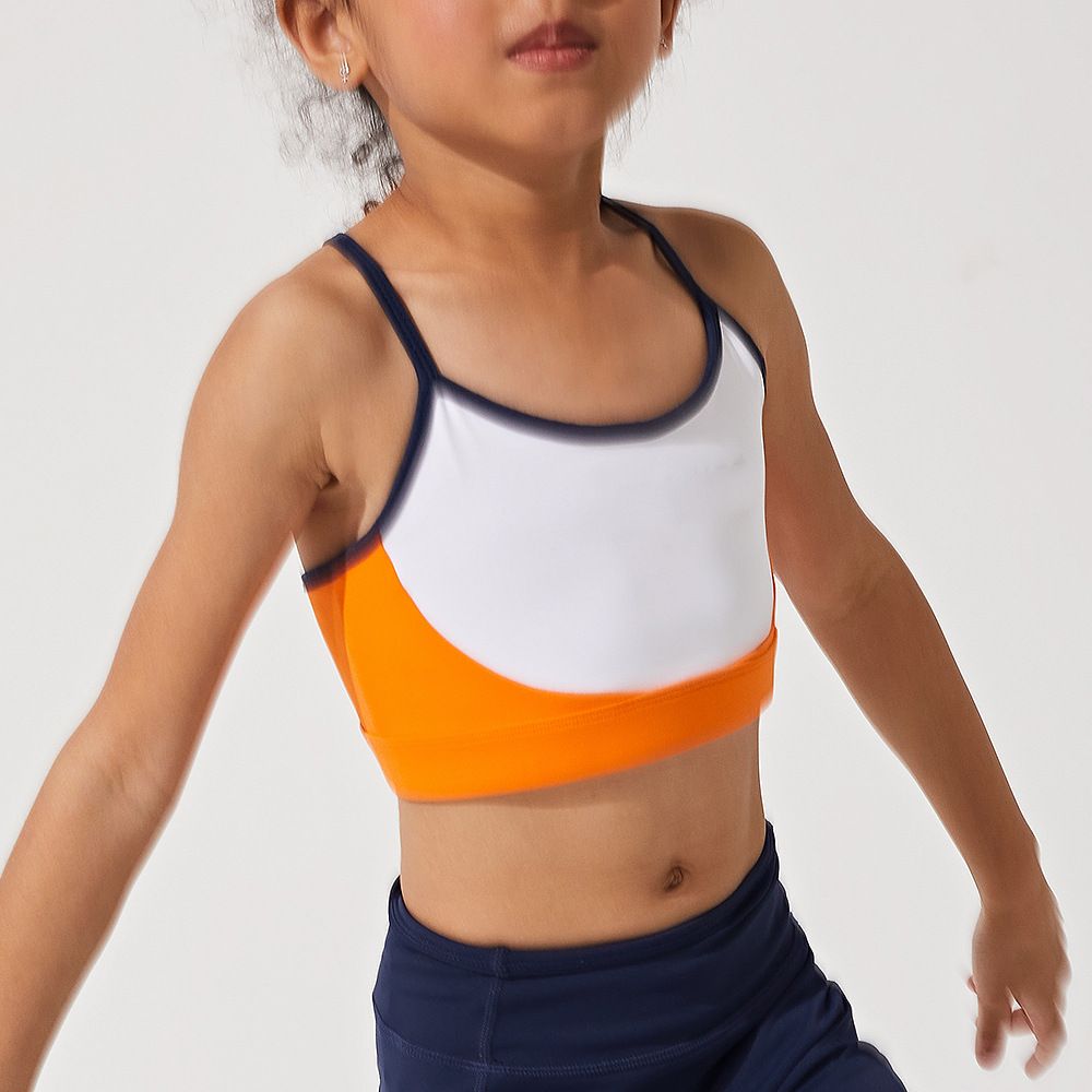 Color Blocked High Elasticity Thin Strapped Children's Sportswear Yoga Top For Fitness Training Running Clothes For Kids_ecoleips.com