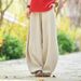 Johnature Summer Solid Color Pockets Loose Pants 2025 New Women Vintage Elastic Waist Cotton Linen Wide Leg Full Length Pants_ecoleips.com