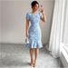 Elegant Fishtail Midi Dress For Women Solid Color Jacquard Short Sleeved Summer_ecoleips.com