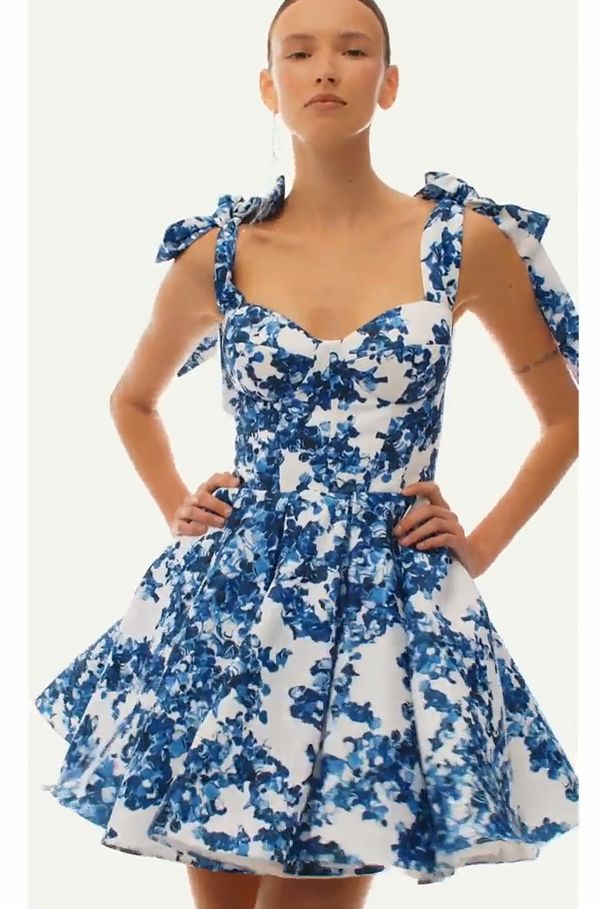 Women's Elegant Slim Fit Floral Print Dress Tie Waist A-Line Skirt Resort Style Summer New_ecoleips.com