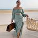 Women's Clothing Sexy Wrapped Chest Big Skirt Lantern Sleeve Two-Piece_ecoleips.com