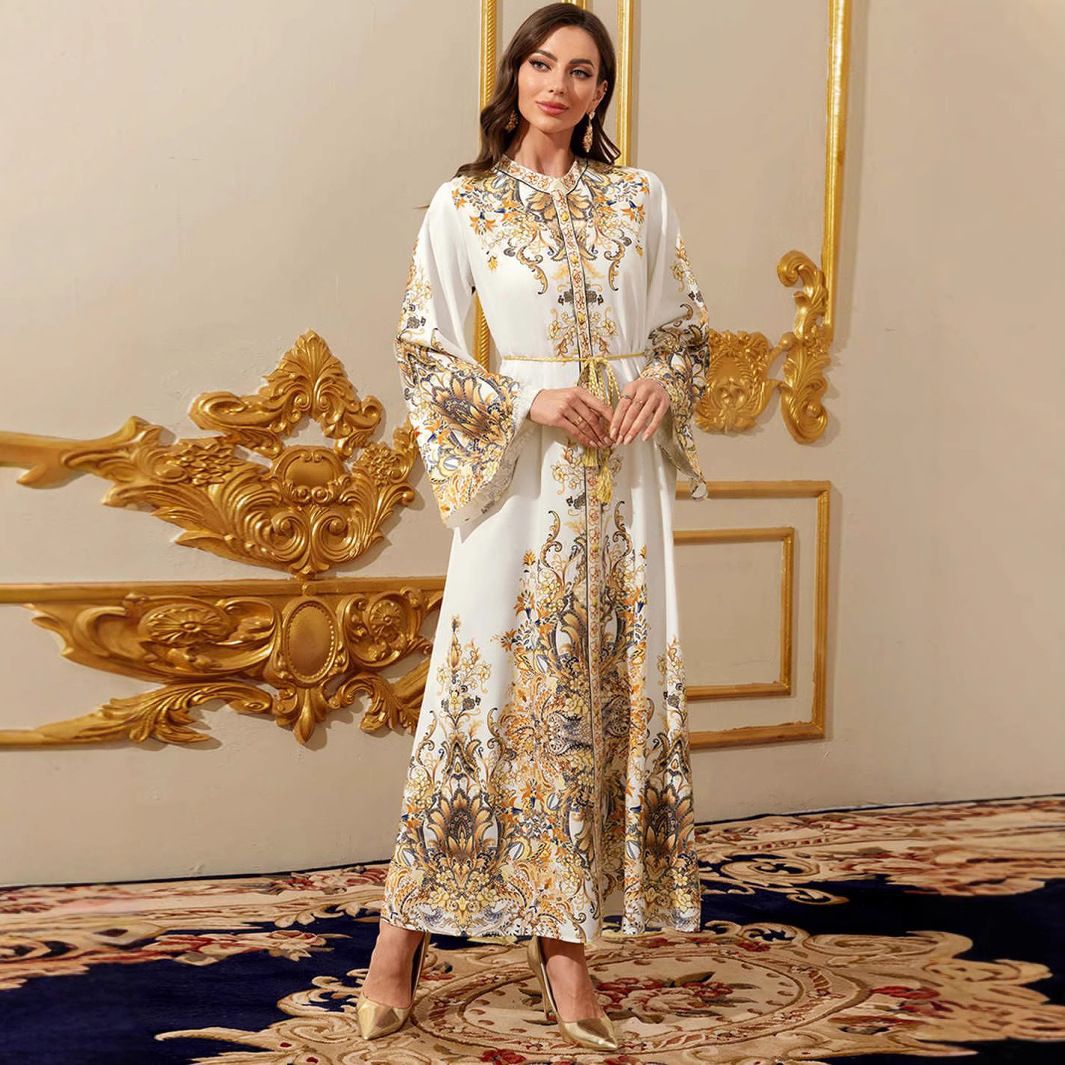 Women's Clothing Wear Dubai Robe Elegant Dress Ladies Satin Print Dress Long Skirt_ecoleips.com