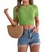 Real Shot Of 2026 Spring-summer Casual Twisted Short-sleeve Knit Vacation Crop Top, Cross-border Women's Clothing_ecoleips.com