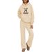 Cozy Bear Print Hoodie And Wide-Leg Pants Set: Casual Loungewear For Women, Soft Fleece Two-Piece Outfit_ecoleips.com