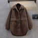 Women's Clothing Plus-Size Shearling-Look Jacket – Chic Hong Kong Style Coat (Coffee/Black, Slimming & Warm)_ecoleips.com