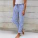 Women's Casual Striped Solid Color Cotton Linen Loose Long Pants Home Pants_ecoleips.com