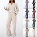 Women's V Neck Two Piece Set Feel Home Pajama Outerwear Casual Polyester Pants Full Length Autumn Winter Fashion For Adults_ecoleips.com