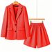 Petite Women's Hazy Blue Korean Style Suit And Shorts Set Relaxed Casual Versatile Slimming Two Piece Set_ecoleips.com