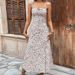 WG215 European And American Cross-Border Spring Summer Hot New Small Floral Strap Waist Tie Split Dress_ecoleips.com