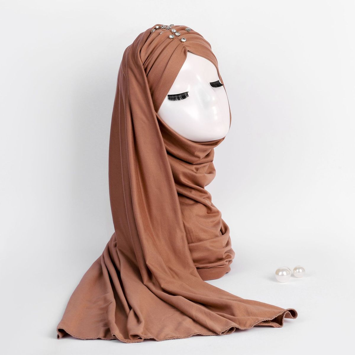 Muslim Accessories"Premium Brushed Polyester Headscarf – Elegant Malay-Style Cover With Nail Diamond Accents"_ecoleips.com