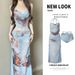 Women's Sexy Three Piece Bikini Swimsuit Set Push Up Bra Underwire Beach Vacation Long Dress Hot Spring Swimwear_ecoleips.com