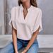 Women's Clothing 2025 Summer Solid Color V-Neck Off-Shoulder Loose Linen Shirt Top For Women_ecoleips.com