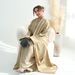Voya Women's Modest Maxi Dress - Long Sleeve Abaya Style Kaftan With Self Tie Belt, Loose Fit Casual Dress, Elegant Solid Color Loungewear, Cream Beige_ecoleips.com