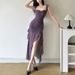 European And American Style 2024 Spring/summer New Women's Sexy Strapless Bustier Slit Bodycon Long Dress_ecoleips.com