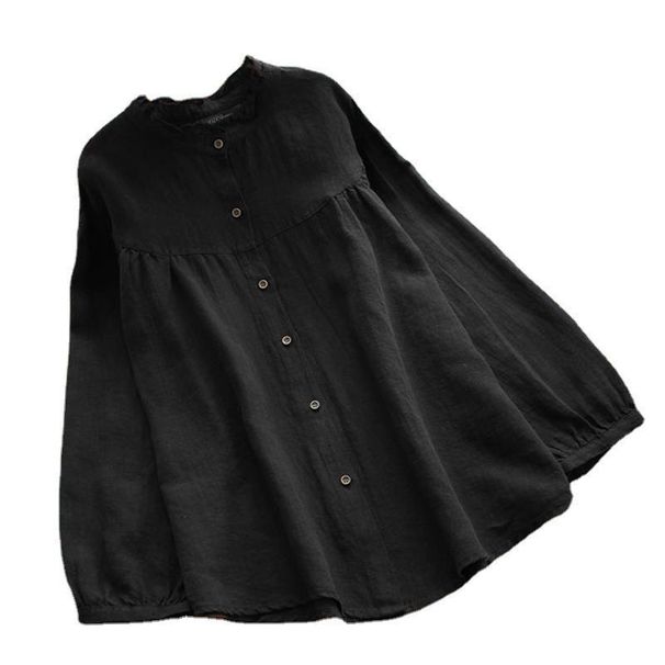 Women's Ruffled Casual Long Sleeve Shirt Autumn 2026 Button Detail Oversized With Waist Cinching Elegant Fashion Blouse_ecoleips.com