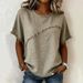 Women's Round Neck Casual Top With Trim Panels Cotton Linen Blend Short Sleeved Summer Top American Style_ecoleips.com