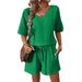 Women's Clothing Women's Summer New Casual 2 Piece V Neck Half Sleeved Top And Shorts Set_ecoleips.com