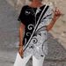 Women's Geometric Print Loose T-Shirt Short Sleeve Irregular Hem_ecoleips.com