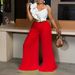 Women's Clothing Sexy Ruffle Sleeveless Top Wide Leg Wide Leg Pants Fashion Suit_ecoleips.com