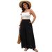 Women's Clothing Spring And Summer New Products Loose Wide Leg Pants Plus Size Hem Hollow Black Pants_ecoleips.com
