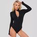 2026 Long-sleeved Onesie Sexy Ribbed Onesie Front Zipper Long-sleeved Top Onesie_ecoleips.com