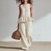 Women's Clothing Summer Women's Casual Suit Style Sleeveless Pleated Vest Wide Leg Trousers Clothing Set For Formal & Casual_ecoleips.com