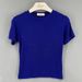 Sapphire Blue Thin round Neck Jazz Dancer Women's Slightly Sheer Solid Color Slim Fit Stretch Short Sleeve T-Shirt Dance Top_ecoleips.com